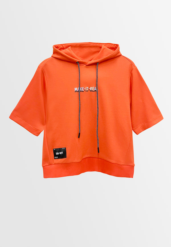 Women Short-Sleeve Sweatshirt Hoodies - Orange - S3W709