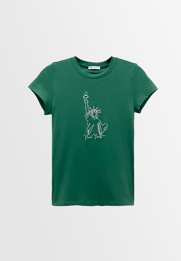 Women Short-Sleeve Graphic Tee - Dark Green - M3W780