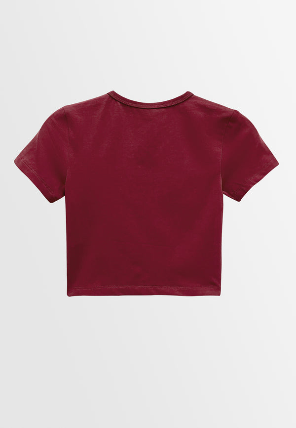 Women Short-Sleeve Crop Top Tee - Dark Red - M3W848
