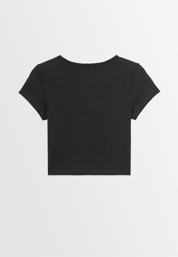 Women Short-Sleeve Crop Top Tee - Black - 410021