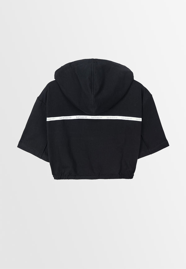 Women Short-Sleeve Sweatshirt Hoodies - Black - 310008