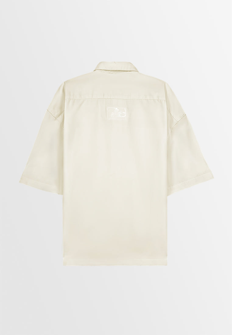 Men Oversized Short-Sleeve Shirt - Light Beige - 410087