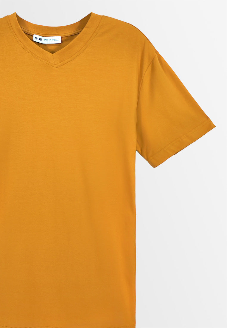 Men Short-Sleeve V-Neck Basic Tee - Dark Yellow - 310026