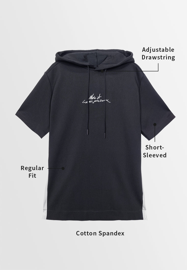 Men Short-Sleeve Sweatshirt Hoodie - Black - M3M844