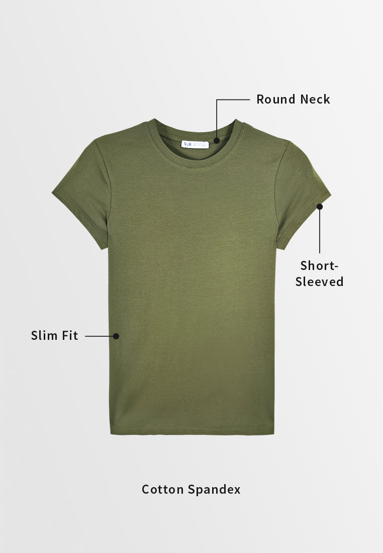 Women Short-Sleeve Basic Tee - Army Green - M3W691