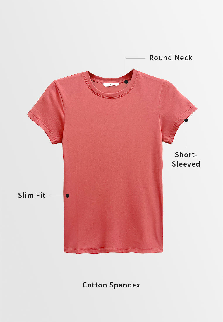 Women Short-Sleeve Basic Tee - Red - M3W683