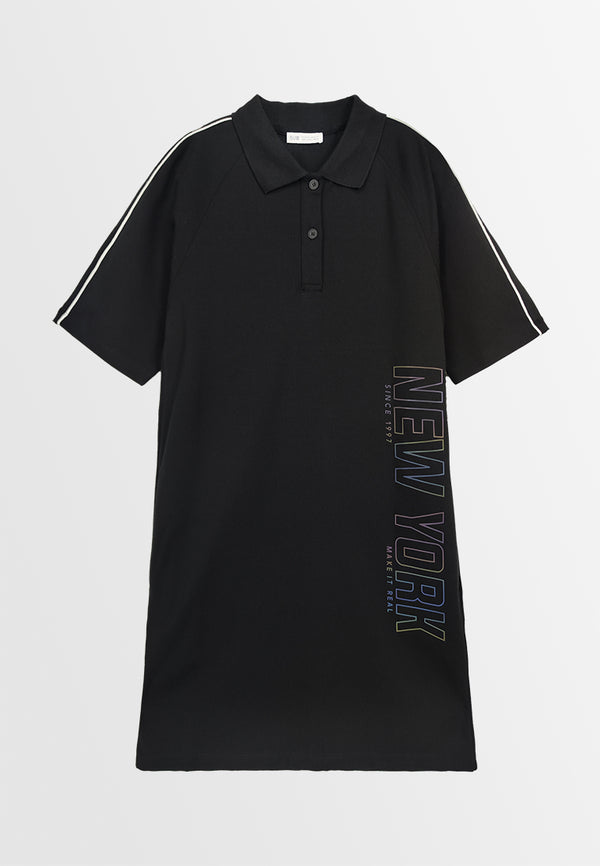 Women Polo T-Dress - Black - 310211