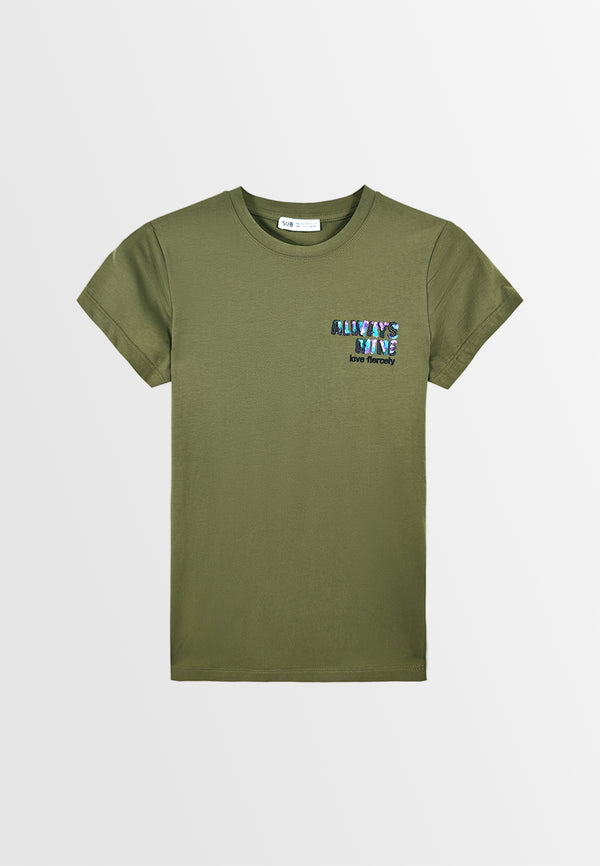 Women Short-Sleeve Graphic Tee - Army Green - M3W696