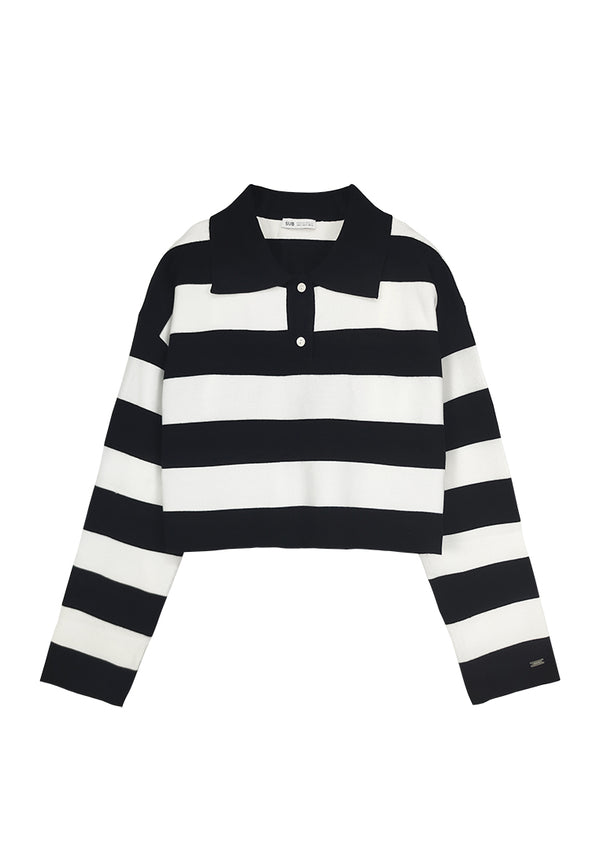 Women Long-Sleeve Striped Knitwear - Black - 310035