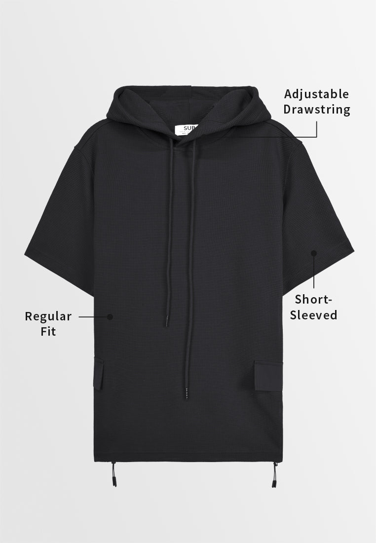Men Short-Sleeve Sweatshirt Hoodie - Black - 410007