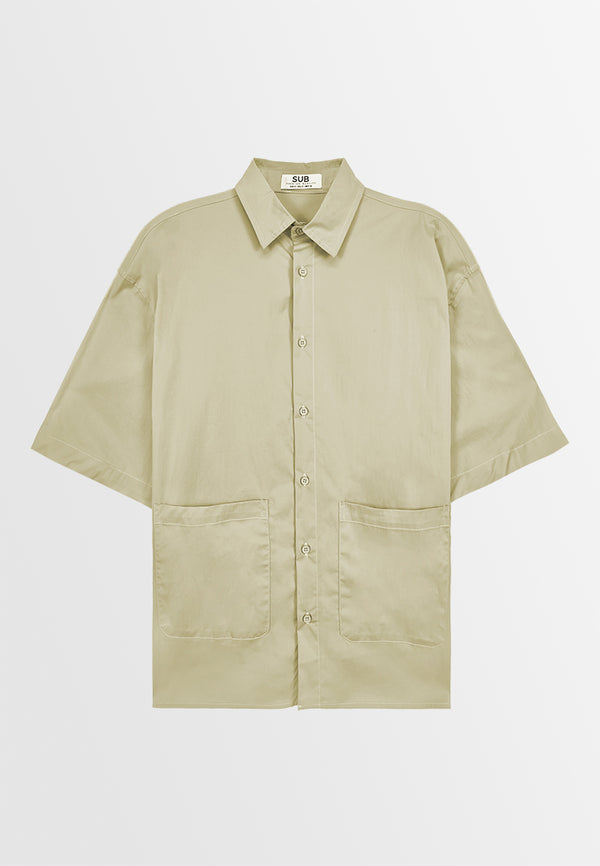 Men Oversized Short-Sleeve Shirt - Khaki - 310036