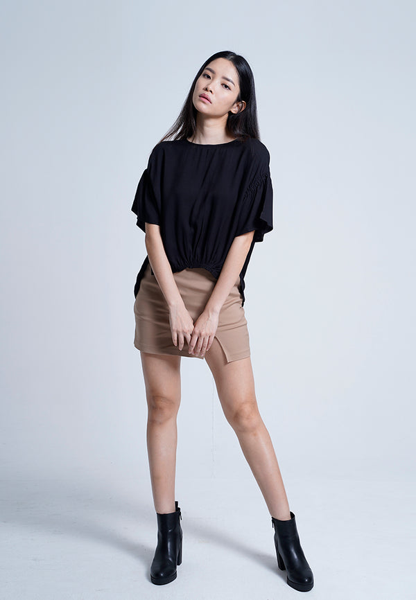 Women Short-Sleeve Blouse - Black - H9W304