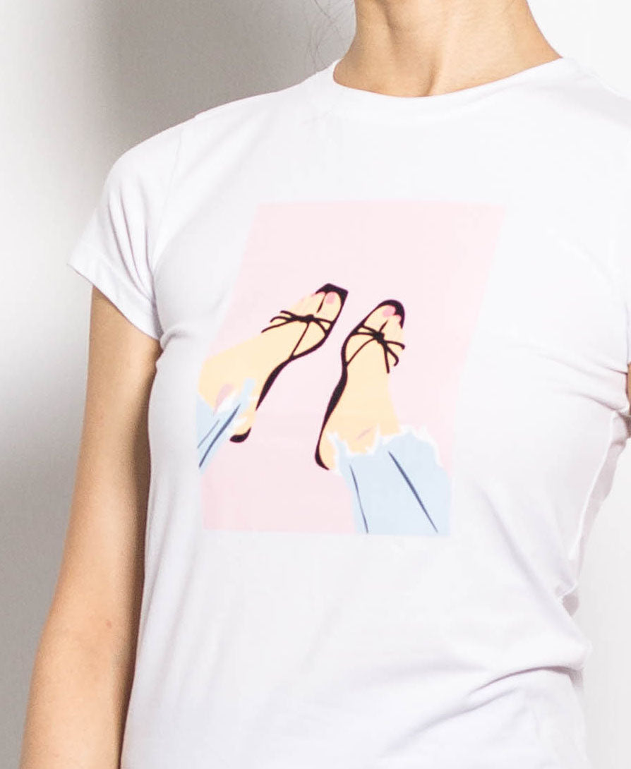 Women Short-Sleeve Graphic Tee - White - H0W776