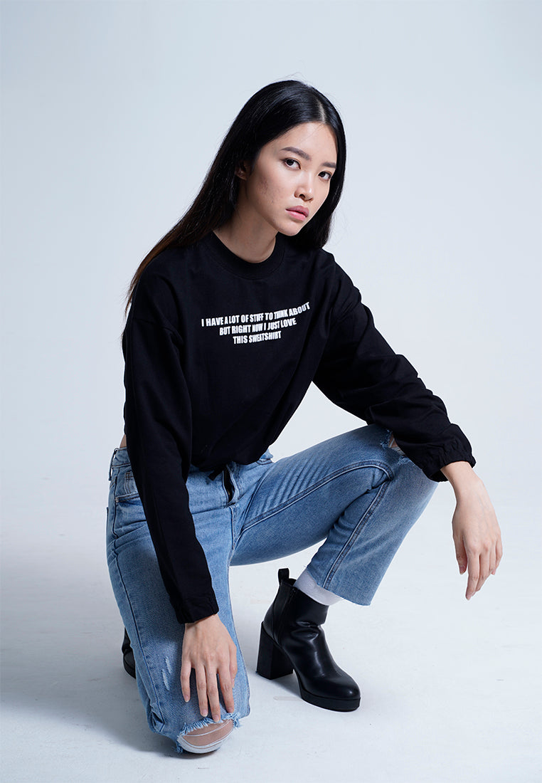 Women Long-Sleeve Graphic Sweatshirt - Black - H9W438