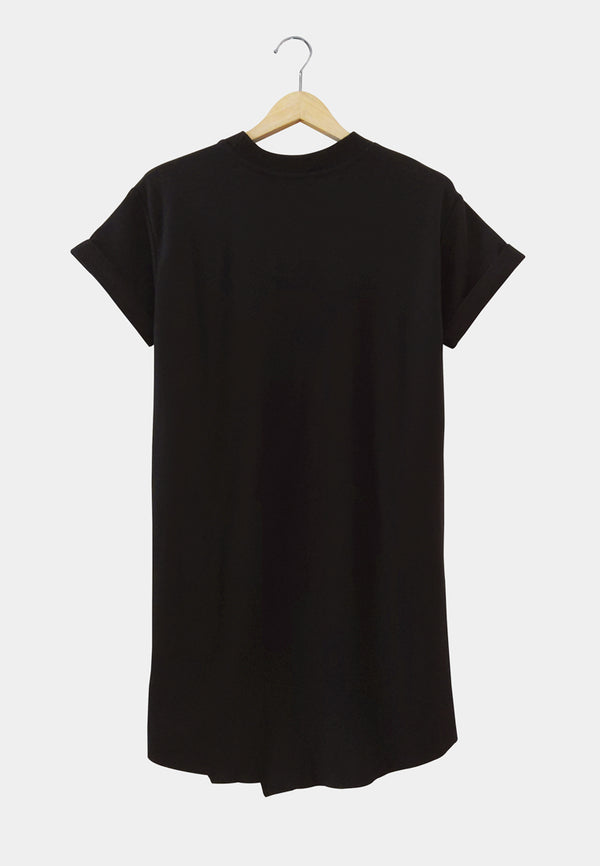 Women T-Shirt Dress - Black - H1W196
