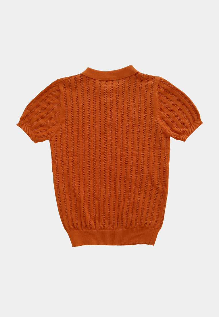 Men Short-Sleeve Knit Polo Tee - Orange - H1M234