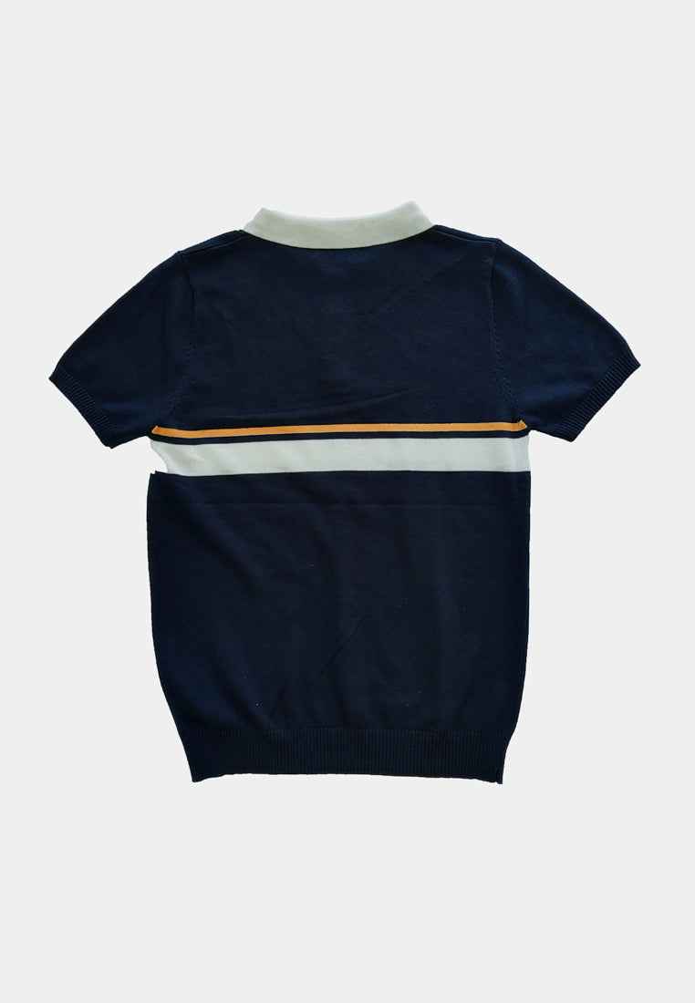 Men Short-Sleeve Knit Polo Tee - Dark Blue - H1M229