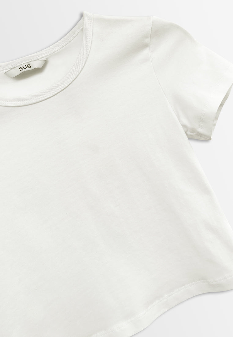 Women Short-Sleeve Crop Top Tee - White - H2W469