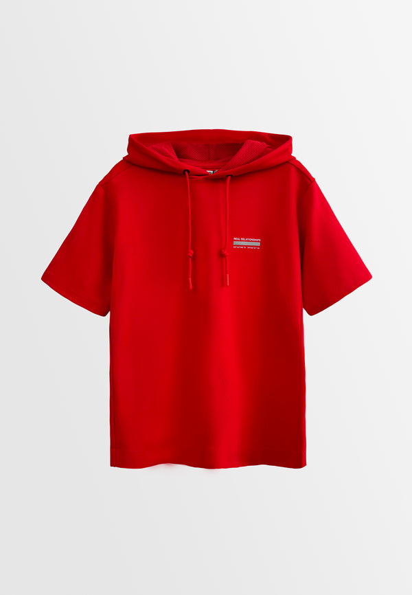 Men Short-Sleeve Sweatshirt Hoodie - Red - H2M458