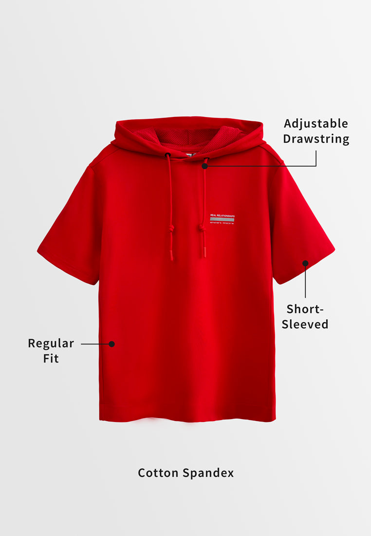 Men Short-Sleeve Sweatshirt Hoodie - Red - H2M458