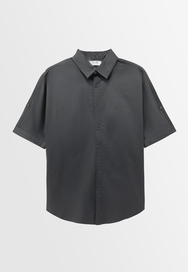Men Short-Sleeve Oversized Shirt - Black - S3M564