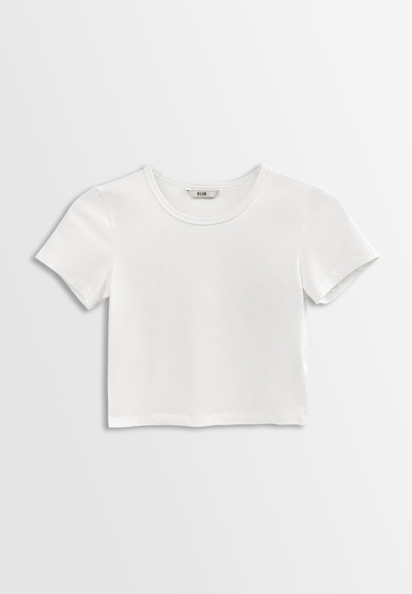 Women Short-Sleeve Crop Top Tee - White - H2W469