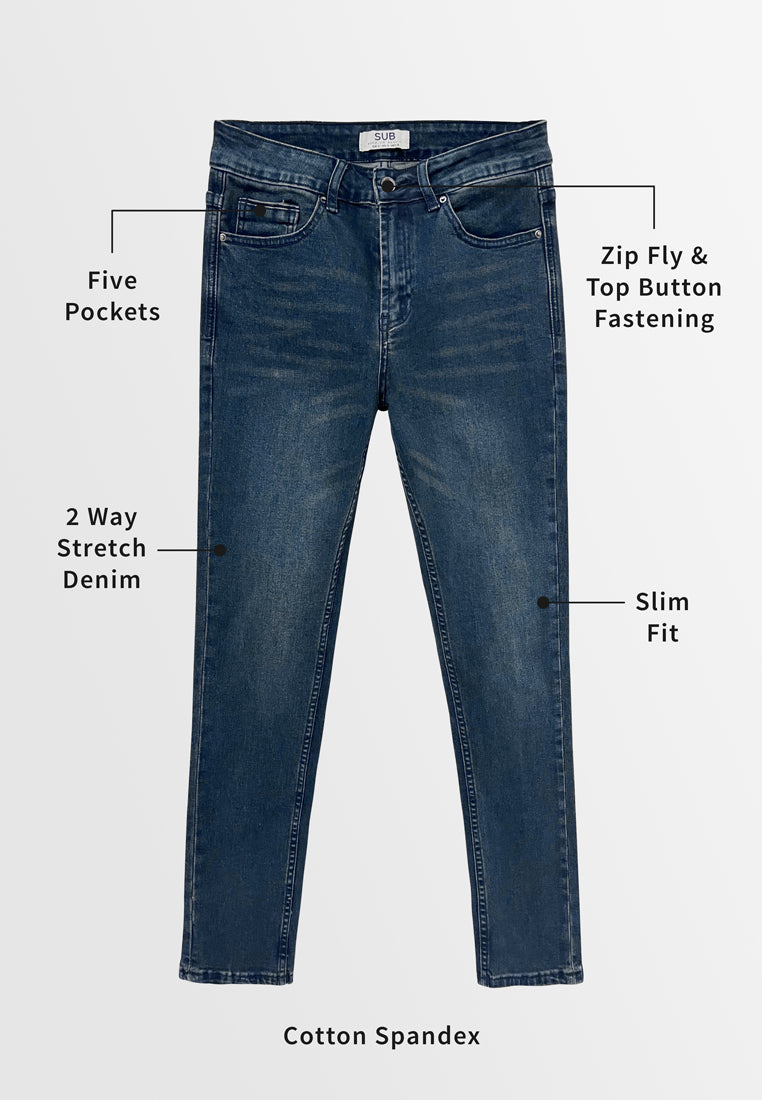 Men Slim Fit Long Jeans - Dark Blue - S3M598