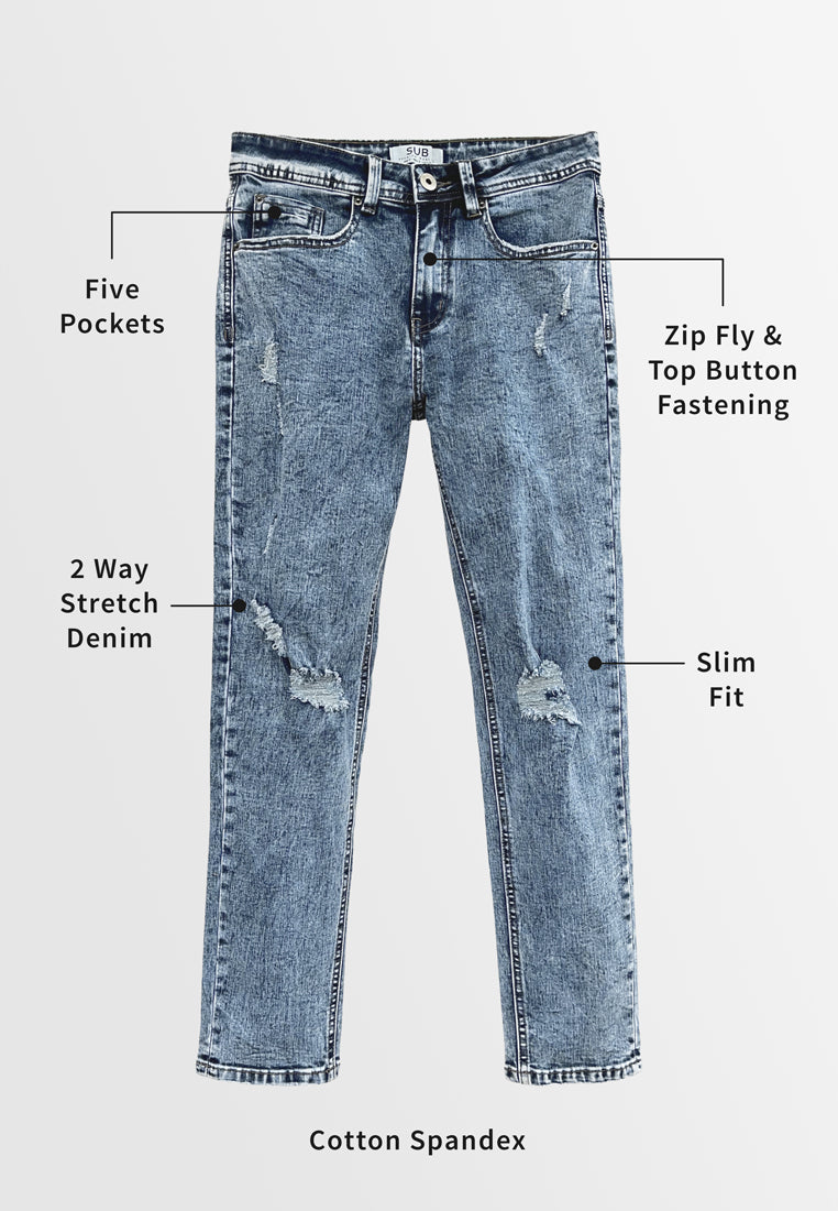 Men Slim Fit Long Jeans - Light Blue - H2M373