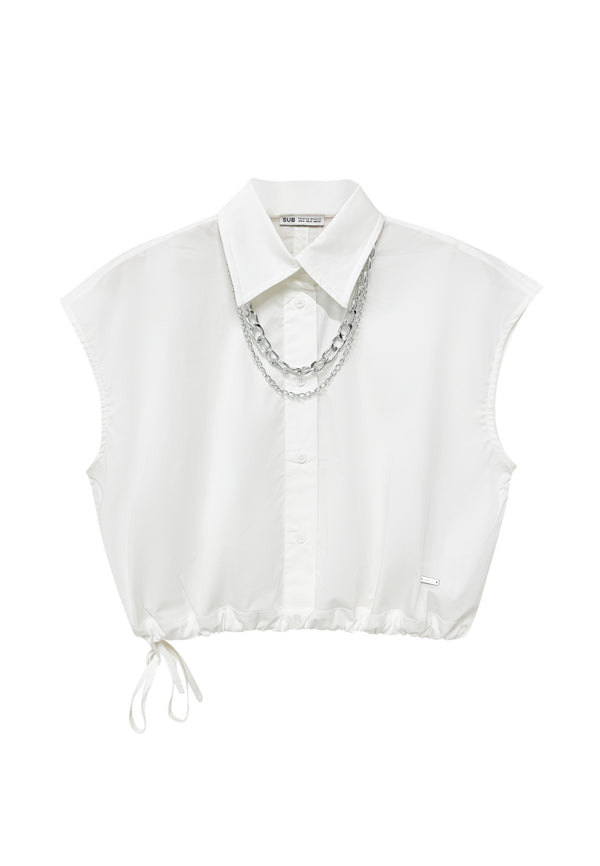 Women Sleeveness Fashion Blouse - White - H2W664