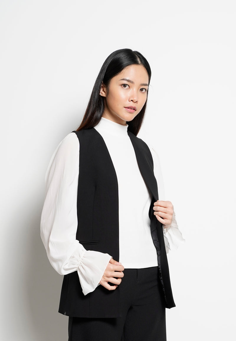 Women Vest Coat - Black - H0W758