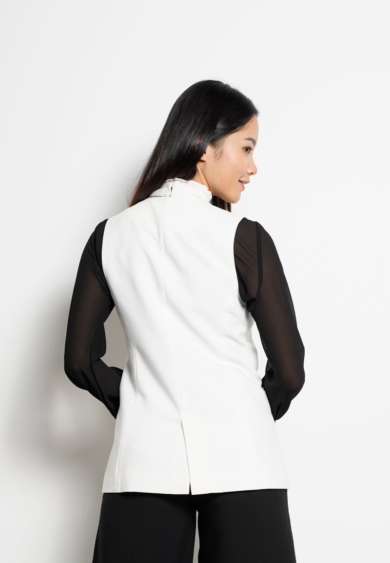 Women Vest Coat - White - H0W757