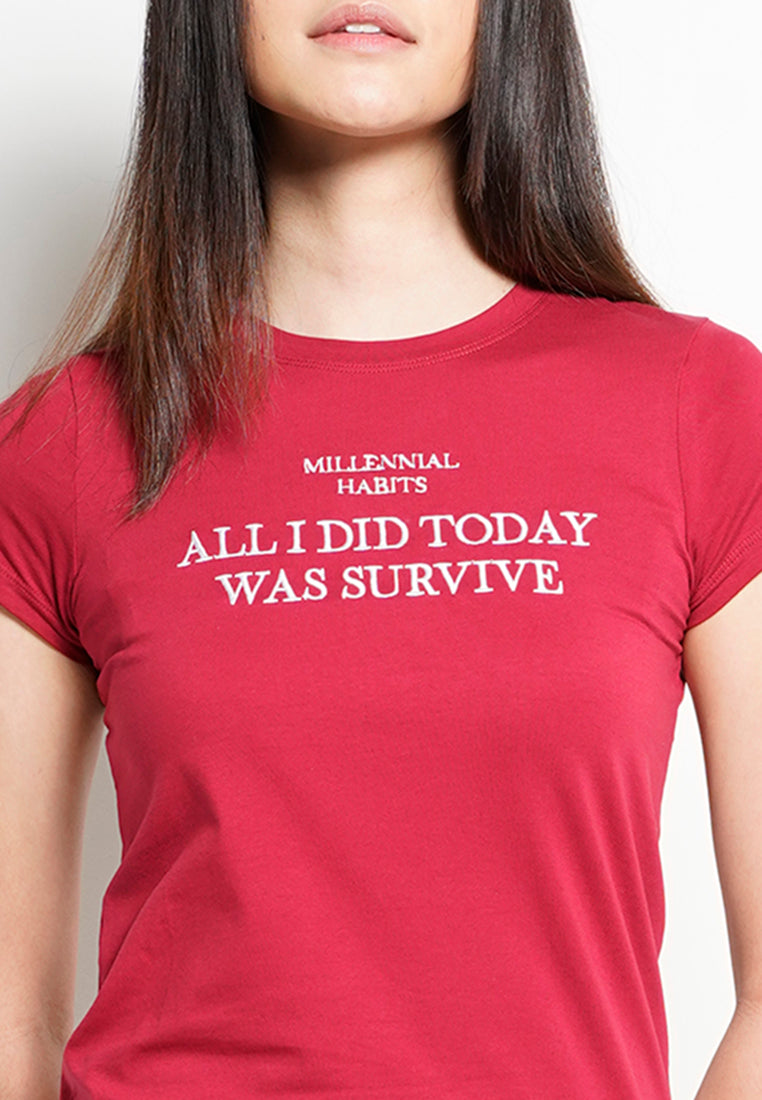 Women Short Sleeve Graphic Tee - RED -H0W906