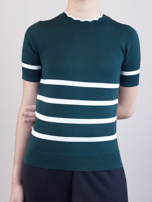 Women Stripe Pattern Knit Top - Green - M0W653