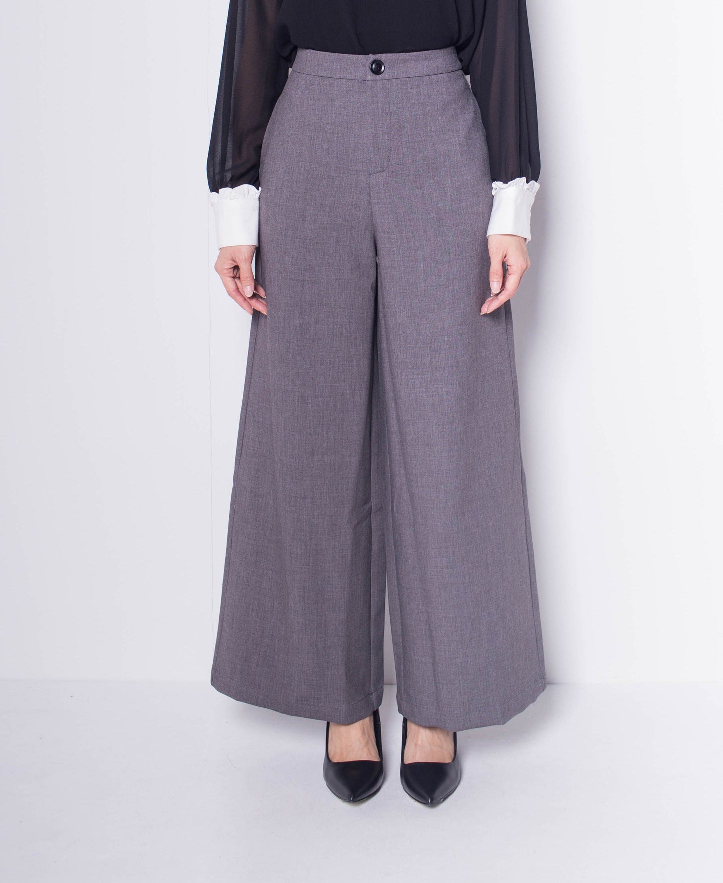Women Wide Leg Long Pant - Dark Grey - H0W755