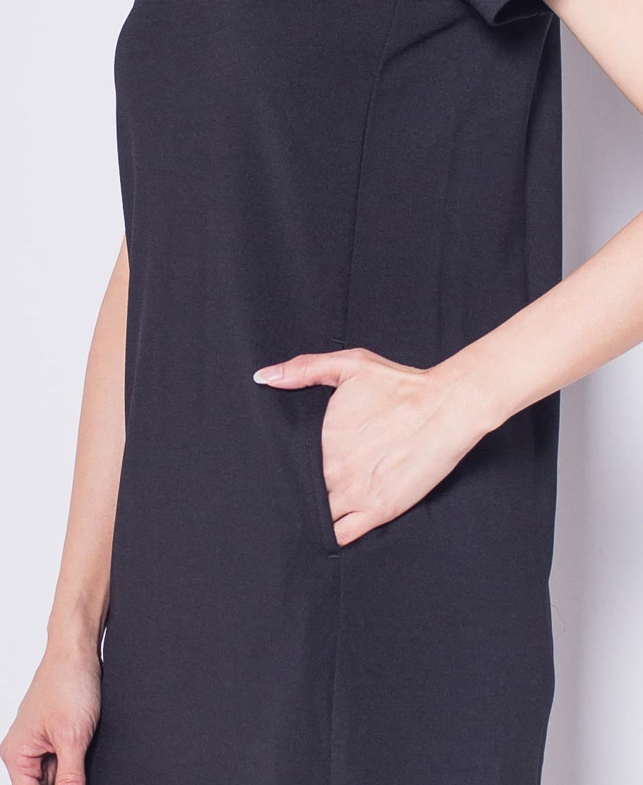 Women Short Sleeve Slip Dress - Black - H0W914