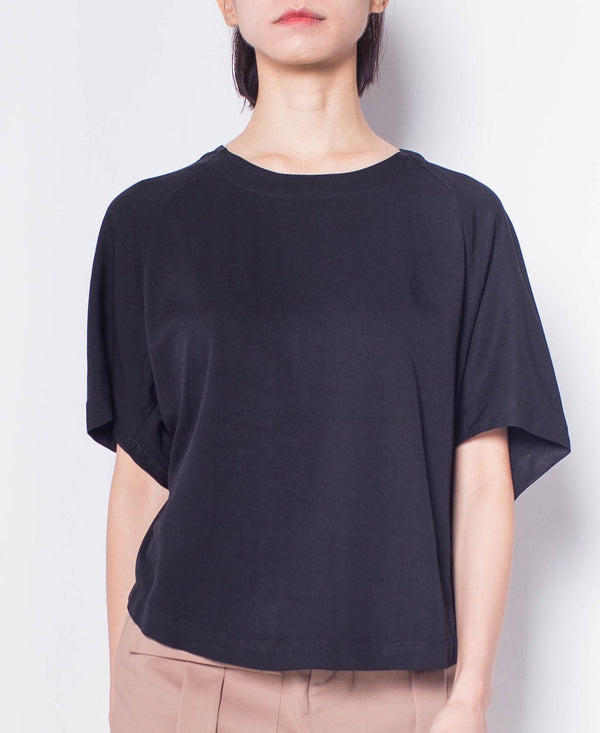 Women Short-Sleeve Blouse - Black - H0W938