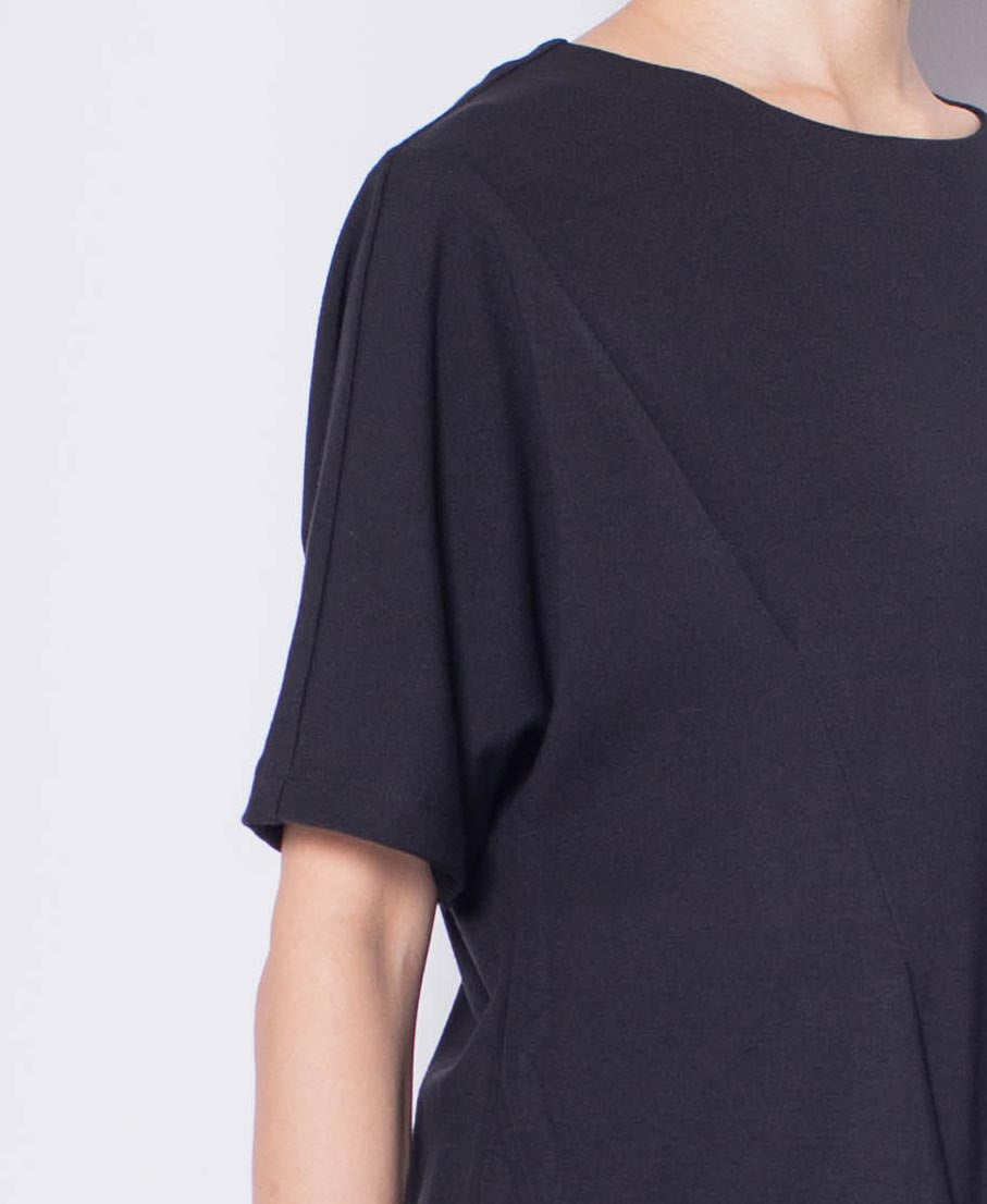 Women Round Neck Short-Sleeve Blouse - Black - H0W941