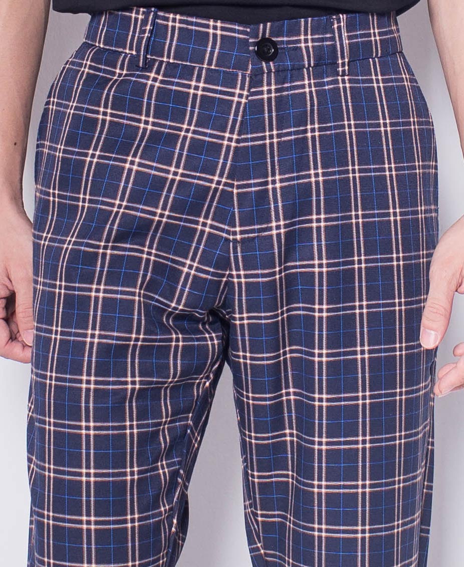 Men Checked Jogger Pants - Navy - H0M642