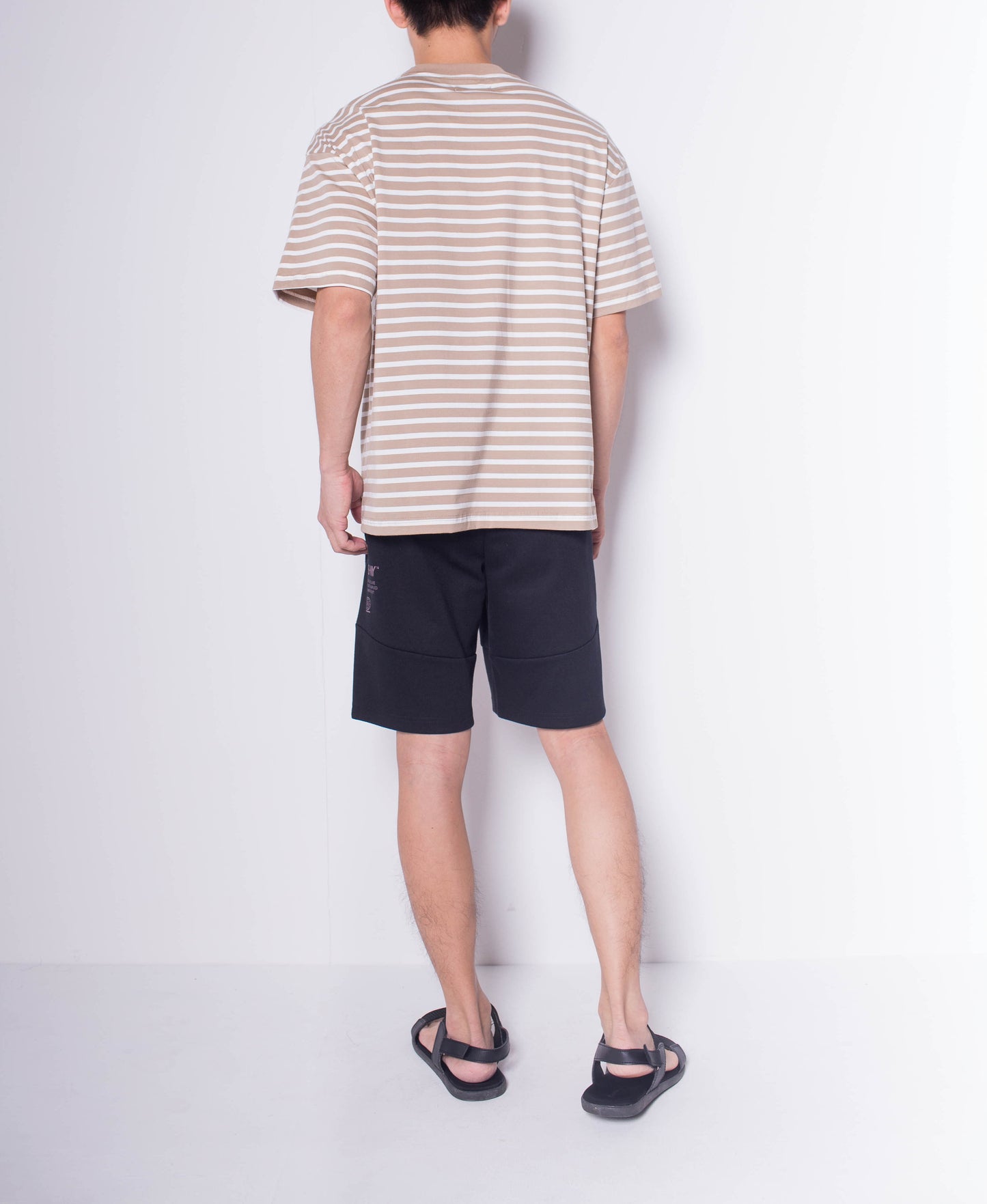 Men Short Sleeve Oversized Striped Tee - Khaki - H0M688