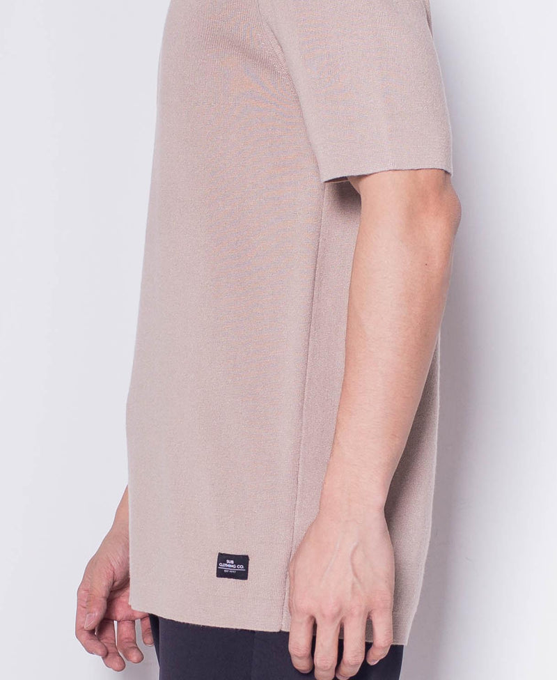 Men Short-Sleeve Knit Zip Polo Shirt  - Khaki - H0M635