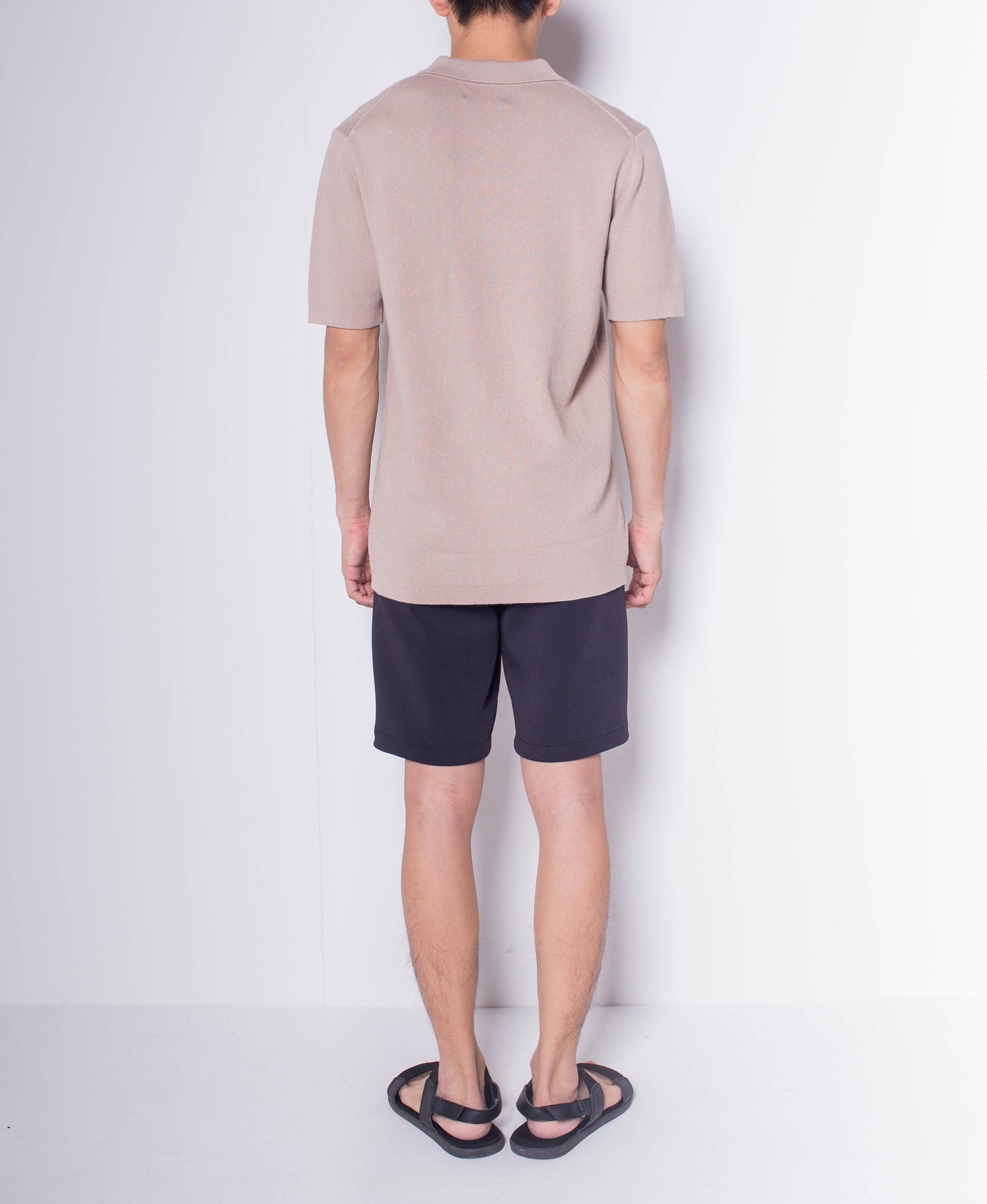 Men Short-Sleeve Knit Zip Polo Shirt - Khaki - H0M635