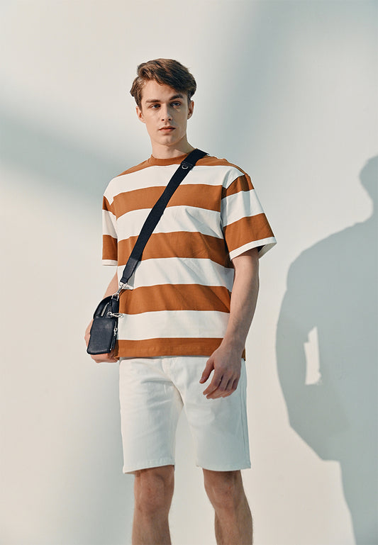 Men Oversized T-Shirt Short Sleeve - Dark Khaki - 410302