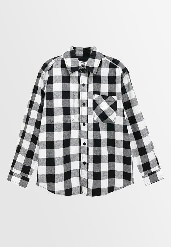 Men Grid Long-Sleeve Shirt - Black - S3M567