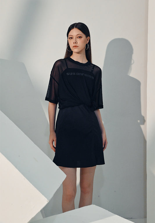 Women Oversized Sheer Mesh Fashion Tee - Black - 410269