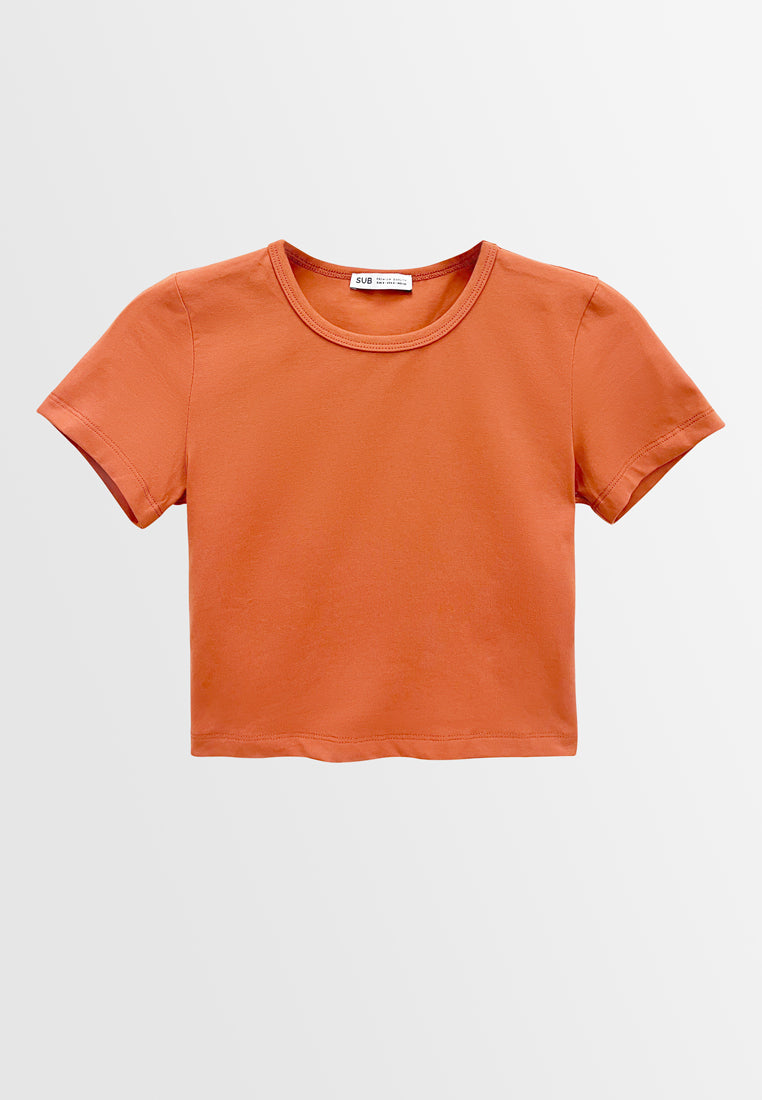 Women Short-Sleeve Crop Top Tee - Dark Orange - M3W847