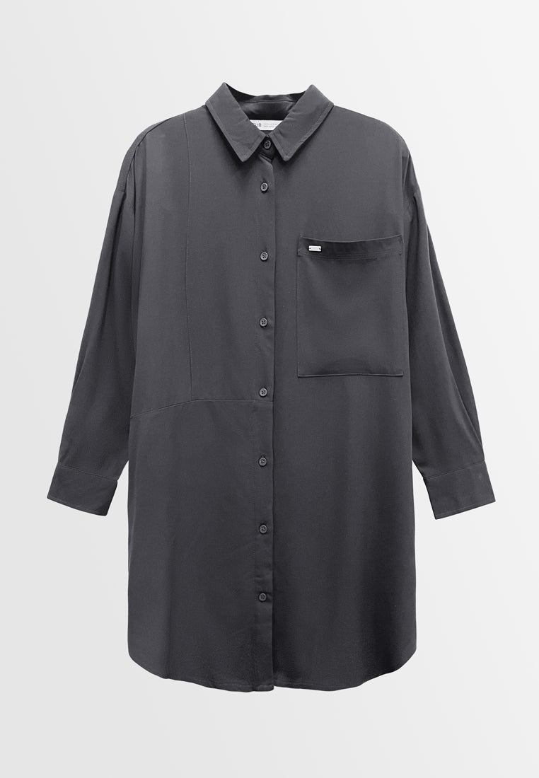 Women Long-Sleeve Shirt Dress - Black - S3W651