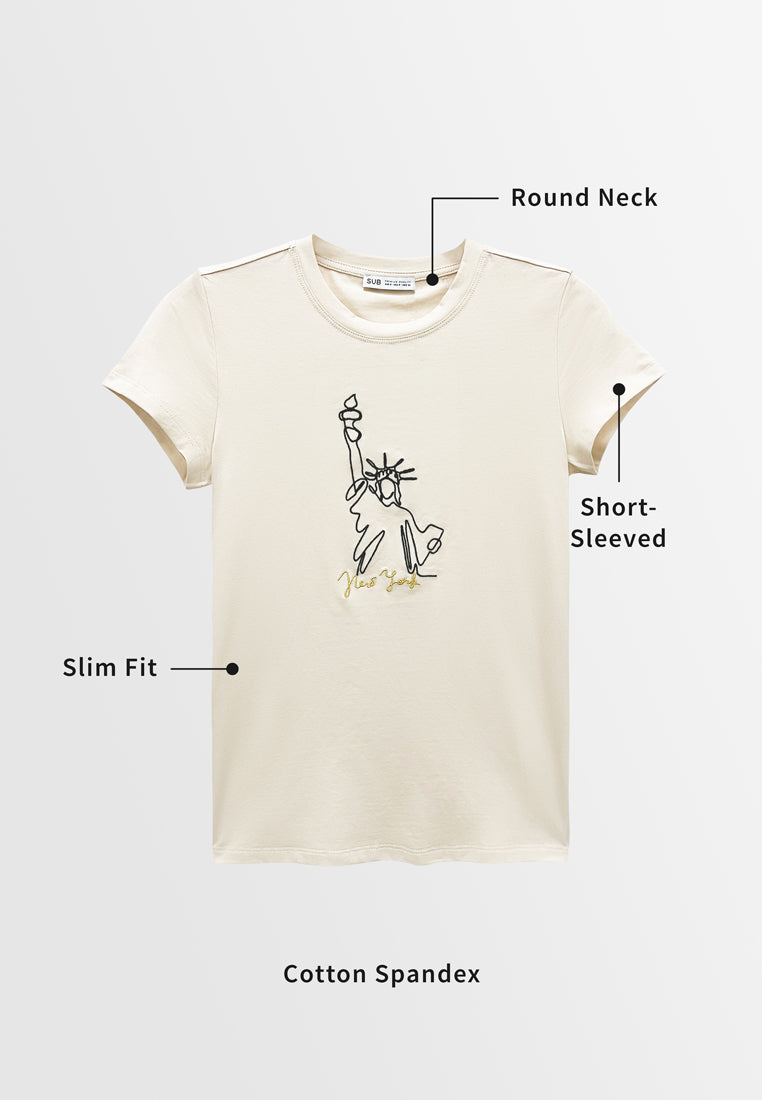 Women Short-Sleeve Graphic Tee - Khaki - M3W779