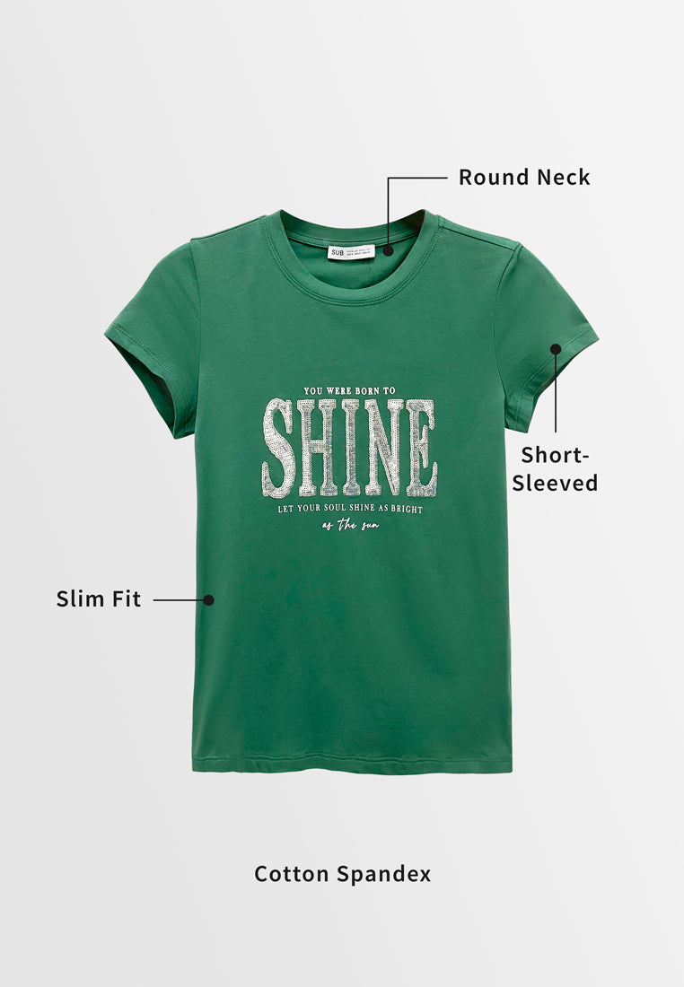 Women Short-Sleeve Graphic Tee - Dark Green - M3W776