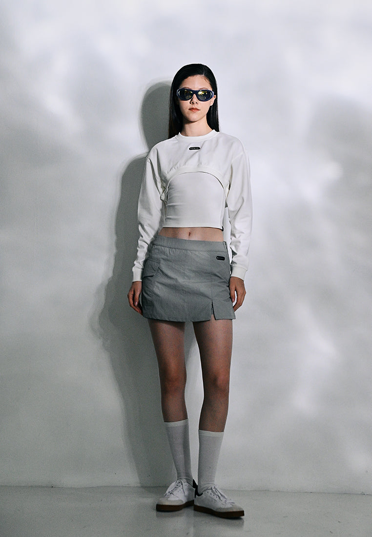 [VALUE BUY] Women Long-Sleeve Sweatshirt Crop Top - White - 410286
