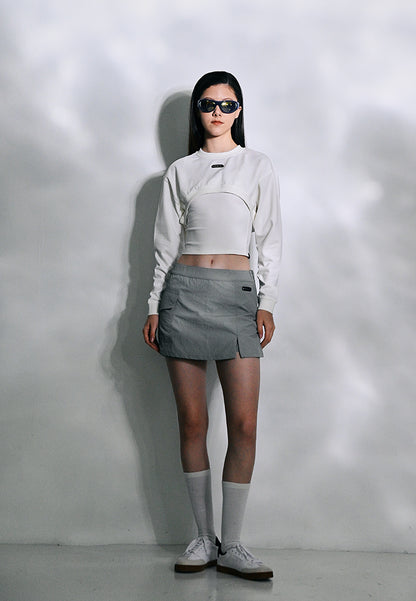 [VALUE BUY] Women Long-Sleeve Sweatshirt Crop Top - White - 410286